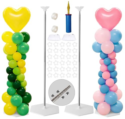 BUERPINKING Set di 2 supporti per palloncini regolabili, 2 m, per palloncini con design telescopico e pompa per palloncini, per pavimento, compleanno, matrimonio, baby shower