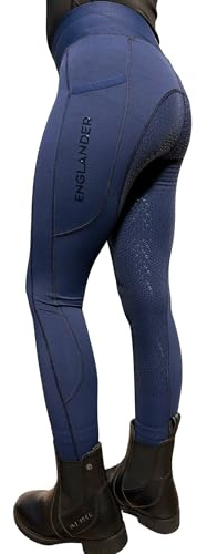 Aiya Kids Horse Riding Tights – Full Seat Silicone Grip Leggings with 5 cm Covered Waistband, Phone Pocket & 4‑Way Stretch – Breathable Compression Horse Riding Pants (Navy, 24 Inch Waist)