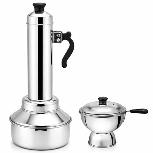 Stainless Steel Puttu Maker Combo 1500ml – Traditional South Indian Steamed Rice Cake Maker with Cooker, Chiratta Puttu Maker & Steel Puttu Kudam | Durable, Food-Grade Steel