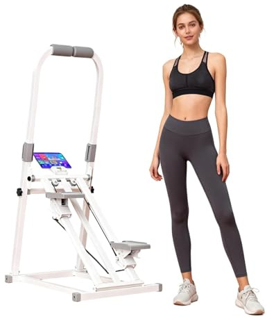 Foldable Stair Stepper, Stepper Exercise Machine with Handlebar, Adjustable Resistance, Quiet Climber Cardio Equipment with Timer & Phone Holder for Home Gym