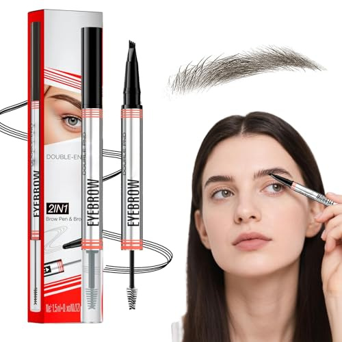 Magischer Augenbrauenstift, 2026 New Doppelköpfig Multifunction 3D Microblading Eyebrow Tattoo Pencil, Präziser Brauenstift mit 4 Spitzen Langlebiger Natürlicher Augenbrauenstift (dunkelbraun)