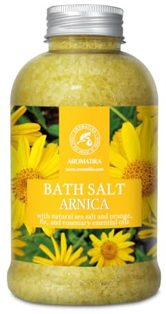 Badesalz Arnika 600g - Meersalz mit Natürlichem Ätherischen Orangenöl - Rosmarinöl & Tannenöl - Besten für Guten Schlaf - wohltuend für Muskeln und Gelenke - Stressabbau - Entspannung