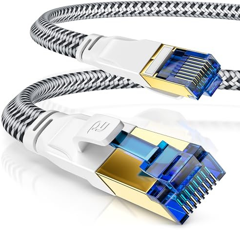 CSL - 10m CAT 8 Netzwerkkabel Flach und Dünn - LAN Kabel für 40 Gigabit High Speed, Internetkabel, Flachbandkabel, Verlegekabel - 40 Gbps Cat.8 RJ45 Kabel für Switch Router Modem PC, 10 Meter Weiss