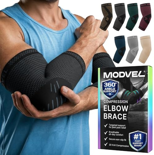 Modvel 2 Pack Elbow Brace - Golfer's Elbow Compression Sleeve Support for Joint Pain Relief, Recovery, Tendonitis Braces, Tennis Elbows Brace For Men & Women, Workout & Weightlifting Arm Wrap, Black