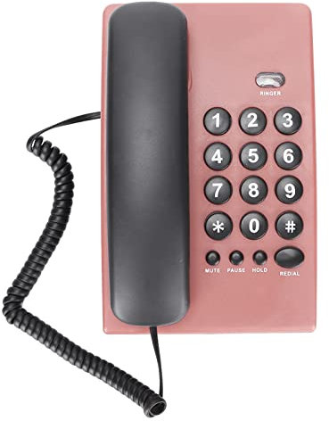 KX-T504 Teléfono con Cable para Oficina en Casa, Teléfono Multifuncional de Línea Fija de Escritorio de Moda con Auricular Magnético Dual, Tono de Llamada Ajustable(Rosado)