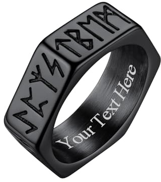 Richsteel Vikingo Nordico Anillo Runas con Grabados, Anillo Dedos para Nudillos, Negro