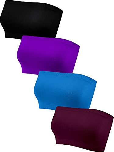 4 Pieces Strapless Bandeau Bra, Seamless Bralettes Stretchy Non Padded Bandeau Tube Top Bra for Women(Stylish Colors,X-Large)