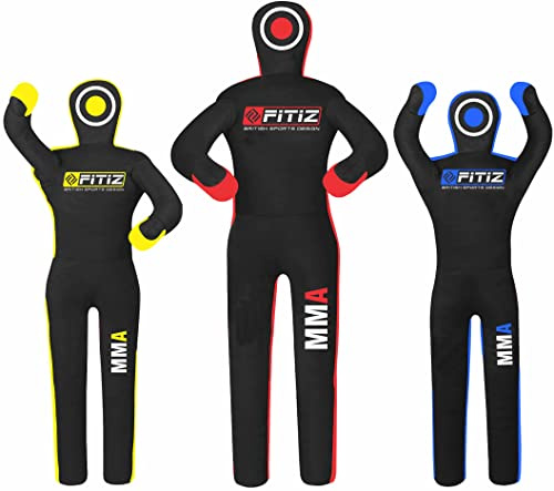 FITIZ MMA Dummy Judo Grappling Dummy Punching Bag (UNFILLED) Brazilian BJJ JIU Jitsu Standing Position Dummy Wrestling Martial Arts Boxing Karate Training Dummy (Black/Red, 70 Inches)