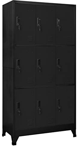 vidaXL Black Steel Locker Cabinet - Modern Design, Indoor Office Storage, Lockable Doors, Air Vents, Name Tag Holders