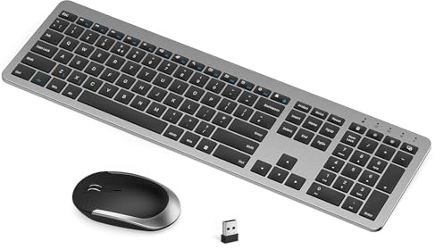 seenda Wireless Keyboard and Mouse Rechargeable, SK38-3 Ultra Slim Quiet USB Keyboard and Mouse Set for Windows Laptop PC Computer, Full-Size QWERTY UK Layout, Black and Grey