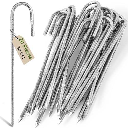 Graxury 20 Piezas 30cm Clavijas de Anclaje de Servicio Pesado para Tiendas de Trampolín - Estacas de Refuerzo de Acero Galvanizado Que se Ajustan a Cobertizos de Jardín y Columpios