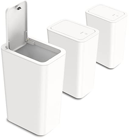 N. NETDOT 3 Pack 10L / 2.6 Gallon Small Trash Can with Lid, Bathroom Garbage Can with Pop-Up Lid, Waste Basket for Bathroom, Kitchen, Bedroom, Powder Room, Craft Room, Office, College (Off White)