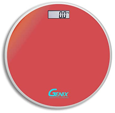 Digitale Personenwaage mit Präzisionssensor, professionell, ultradünn, aus gehärtetem Glas, mit LCD-Display, max. 180 kg (rot)