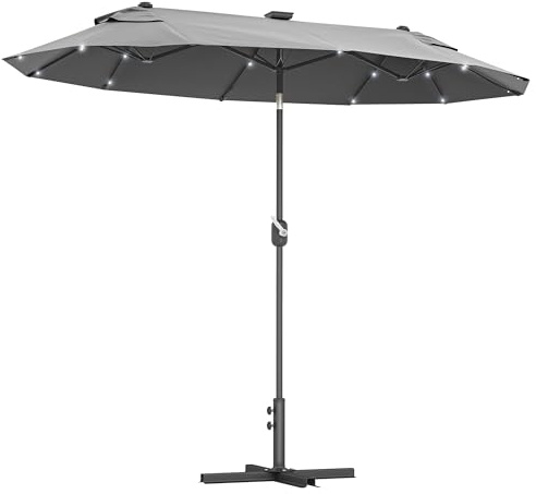Outsunny Sombrilla Doble con Luces LED Solares Techo 295x150x219 cm Gris