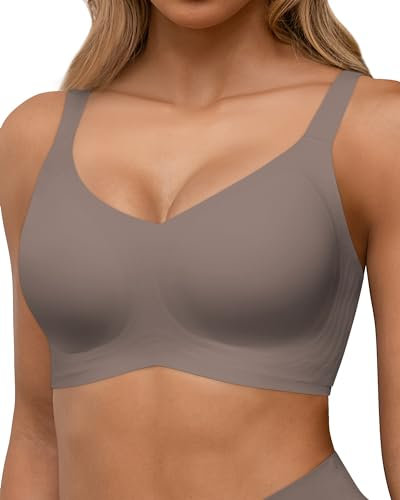 HORISUN Nahtlose BHS, volle Abdeckung, kabelloser Push-Up-BH für Damen, ohne Bügel, Komfort, V-Ausschnitt, Bralettes mit Unterstützung, GRAU, 4X-Large