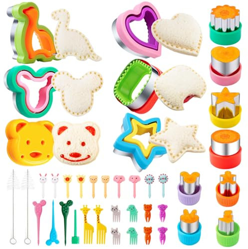Nifogo Brot Ausstecher - 40 Stück, mit Food Picks, Dinosaurier, Bär, Herz, Quadrat, Stern
