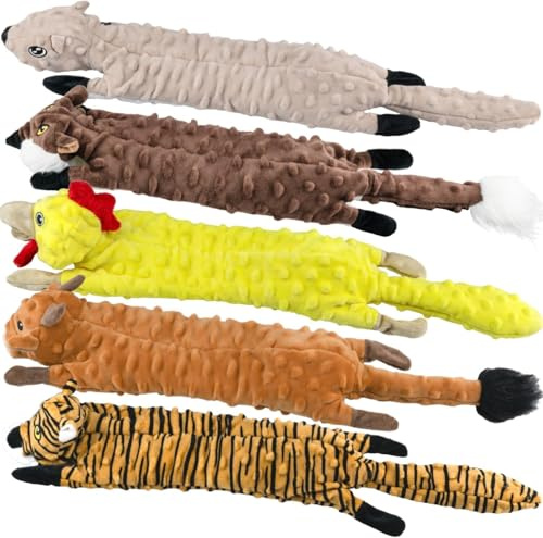 SHARLOVY Giocattoli cigolanti per cani, confezione da 5 giocattoli di peluche per dentizione, giocattoli per animali domestici, giocattoli per cani increspati, senza imbottitura, giocattolo per cani