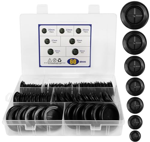 LPZMPZ 60 stycken gummipluggar kabelgenomföring gummi, 7 storlekar, gummityllar, set, förslutningspluggar, gummi för kabelskydd, kabelkanal, maskin, mekaniska pluggar (20/22/25/27/30/32/35 MM)