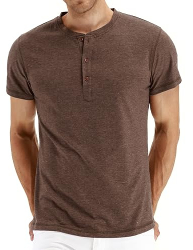 Hisir Henley Camicia Uomo Estate Classico Cotone Manica Corta Bottone Camicia Casual Magliette per Uomo, M