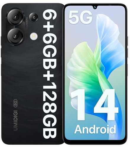 UMIDIGI 5G Mobile Phones, Android 14 Smartphone, 12(6+6) GB +128GB/1TB, 6.8+120Hz Display Phone, 50MP Camera, Sim Free Unlocked Mobile Phones, 5000mAh, Dual SIM/FaceID/Fingerprint, Note 100 5G Black