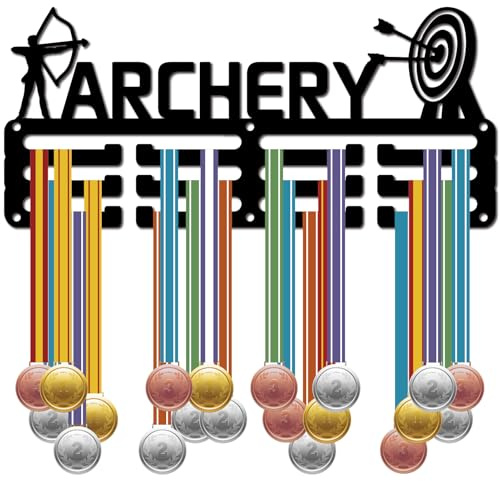 CREATCABIN Perchero para Medallas de Tiro con Arco, Soporte para Medallas Deportivas, Organizador de Cintas de Premios de Hierro Negro Pequeño para Montaje En Pared, Soporte para 40 o Más Premios, Ins