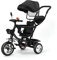 Dreirad 4 in 1, Kleinkind-Dreirad mit Verstellbarem Schubstange Lenksystem, Kinderdreirad mit Sonnenschirm, Klingel, Spiegel, Bequemer Sitz (Schwarz)
