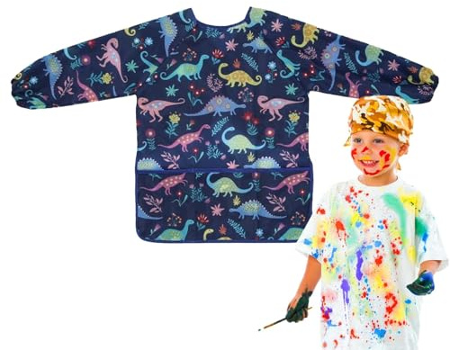 Djowyh Dinosaure Tablier Ensemble - Peinture Enfant, Tabliers D'artistes De Cuisine Pour Enfant Garçons Bavoir Pour L'école Activités, Peinture, Coloriage, Cuisine, Longueur