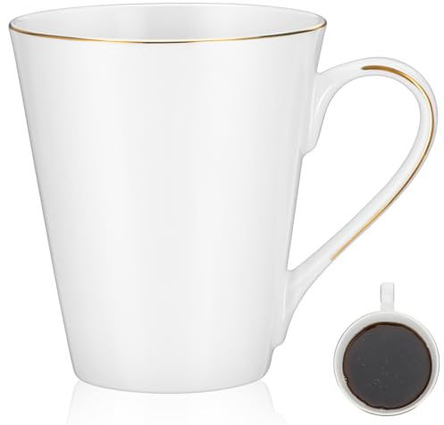 Alipis Bone China Mug with Gold Rim White Coffee Cup for Tea Latte and Cappuccino Ergonomic Handle Smooth Edges for Home Office Birthday Wedding Anniversary and Christmas