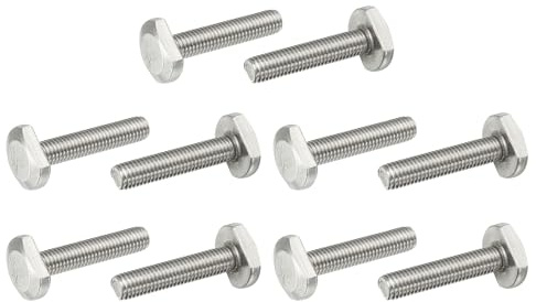 PATIKIL M8 x 40 mm T Slot Bolts, 10 Pcs 304 Stainless Steel Drop-in Bolt T Shape Stud Sliding Screw Metric Thread Hammer Head Bolt for T Track, Silver