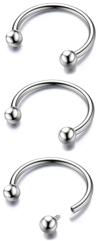 BodyBonita G23 Titanio Piercing Septum para el Tabique Nasal con Forma de Herradura 2/3 Unidades con Forma de Barra Circular y Puntas el Tabique Nasal Labio Cartílago Hélice Caracola Oro/Plata/Negro