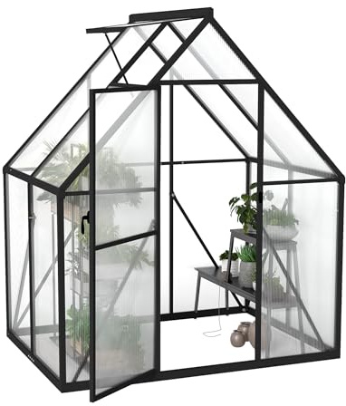YRHome Invernadero de aluminio de alta calidad, 125 x 180 x 195 cm, 2,25 m², con base reforzada, claraboya, puerta, resistente a la intemperie y a la temperatura, para tomates, verduras y plantas