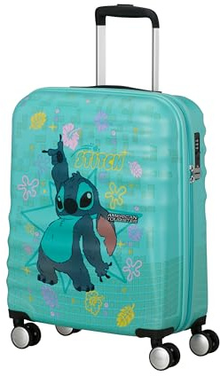 American Tourister Wavebreaker Disney Spinner Cabin Suitcase, 55 cm | Stitch Flower, hardside suitcase, 55H x 40W x 20D cm, 36 L, 2.6 kg, with TSA lock and U-shaped zip divider with pocket