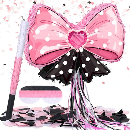 Fliege Pinata – Rosa Glitzer Fliege Pinata Geburtstags Partydeko für Erwachsener Piñata mit Stock und Augenbinde Geburtstags Partydeko Piñata mit Zugschnur Zubehör mit Prinzessinnen Thema