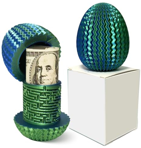Caja Misteriosa de Enigma y Laberinto Ovalado para Dinero, Impresa en 3D Azul-Verde, con Compartimento Secreto y Cilindro de Código, Entrenamiento de Concentración