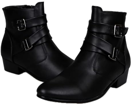 ENWIND Stivali da Uomo in Pelle Stivali da Moto da Motociclista Cowboy con Cerniera Chukka Stivaletti,Nero,39 EU