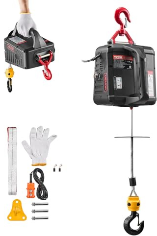 VEVOR 2-in-1 Electric Hoist Winch, 1100 lbs Capacity, 1500W Portable Power Winch Crane, 25 ft Lifting Height, 16.4 ft/min with Manual and Wired Remote Control for Factory, Warehouss, Garage