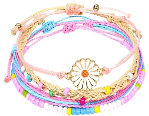 Générique För 8 pärla smycken krysantemum garn handgjorda pärlarmband set med 4 Alla hjärtans dag armband månringar