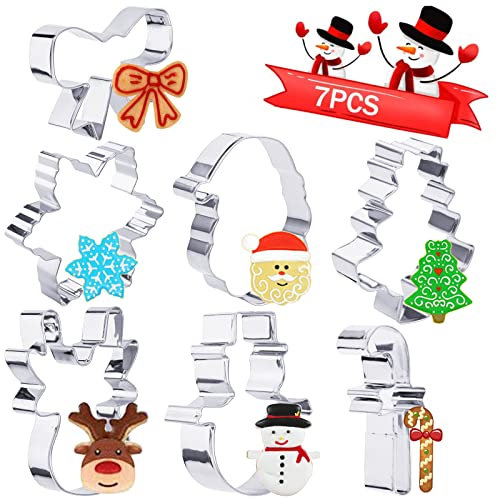 Faburo Moldes Galletas Navidad Acero Inoxidable Metal, Cortadores Galletas Navidad 7pcs para Christmas Crackers, Gingerbread House Kit para Elaborar la Casita de Jengibre y Decoración Galletas Navidad