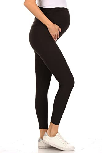 Leggings Depot damleggings moderskap över magen graviditet casual yoga tights, Svart, L