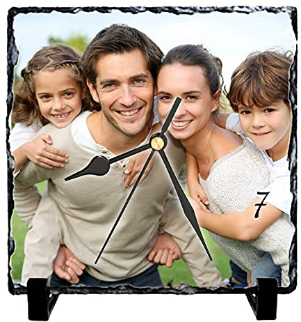 OyC Marco de Fotos - Portafoto de Piedra Personalizado con Foto - Portafoto de Piedra Personalizado con Foto, Original, Porta Retrato con Imagen (Reloj 27x27cm)