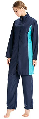 AllMonyba kvinnor muslimsk baddräkt 3-delat set islamisk sport badkläder strandkläder full täckning burkini med badmössa, BLÅ, XL