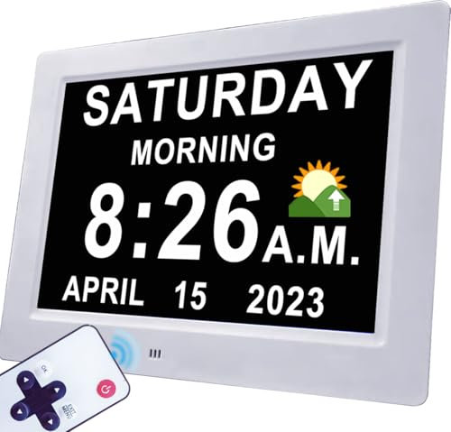 Orologio digitale con 19 sveglie con ora di conversazione, 20 promemoria personalizzati, dimmer automatico a 10 livelli, per allenatore del sonno, calendario con data e giorno per anziani, demenza e