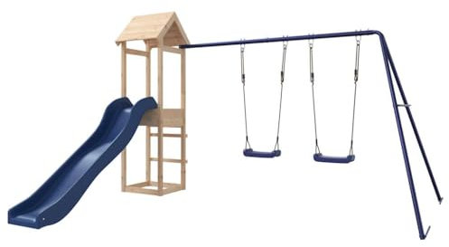 vidaXL Spielturm, Klettergerüst mit Rutsche Schaukel, Kinder Kletterturm mit Holzdach, Spiel-Zubehör für Garten, Holz Spielplatz, Massivholz Kiefer