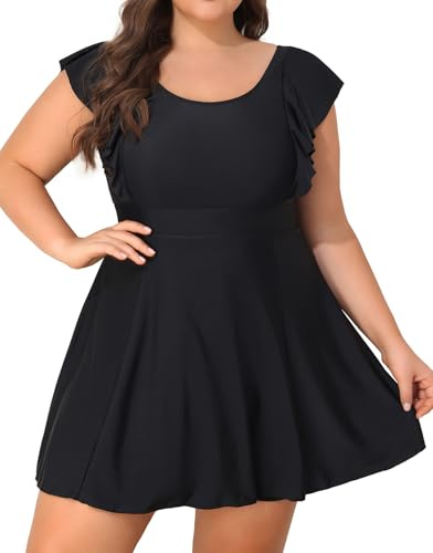 Smismivo Dam plus size badklänning en del baddräkter inbyggda shorts magkontroll baddräkt