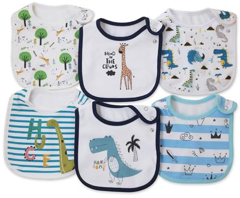 Maiwamita 6er-Pack wasserdichte Baby-Lätzchen aus Baumwolle für Mädchen und Jungen zum sabbernden Essen mit Druckknopf (Multi10)