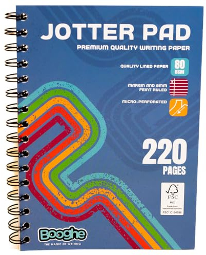 Booghe A5 linjerad anteckningsblock – omslagsbundna anteckningsblock med 220 sidor, skrivpapper av högsta kvalitet 80 gsm fodrat papper, perfekt för hem, skola och kontor (paket med 1).