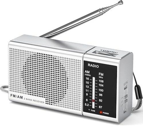 Mini Radio FM/AM, Poste Radio Portable avec Bouton FM/AM Rapide, Prise Casque, Mini Radio à Transistors Alimentée par 2 Piles AA pour la Randonnée et Le Jogging