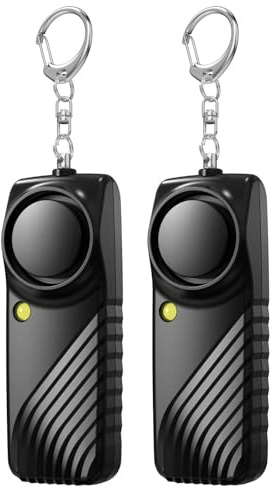 Lancoon 2 Pack Sicher Persönliche Alarme mit Ton 130dB laut mit LED-Taschenlampe TragbarAußen Selbstverteidigung Notfall Sicherheitsalarm für Frauen Kinder Ältere Menschen Männer Schwarz