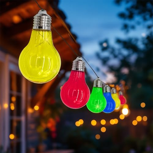 Spetebo LED-solcellsljusslinga med 10 färgglada LED-lampor – 450 cm – trädgårdsdekorativ belysning med färgade lampor – utomhusdekoration festbelysning glödlampa ljuskedja ljusspel stämningsljus