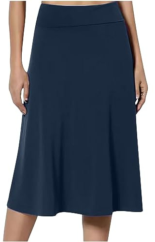 FGVFCS Gonne midi da donna UK con elastico in vita gonna a pieghe da donna gonna a pieghe una linea midi lunghezza al ginocchio in jersey abito a matita abiti casual estivi swing sottogonne per